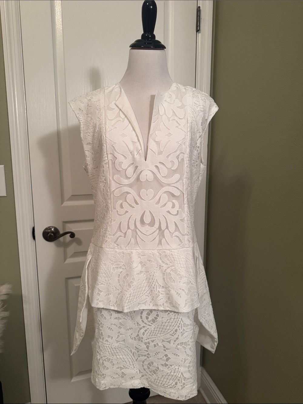 BCBGMaxAzria White Lace Peplum Dress